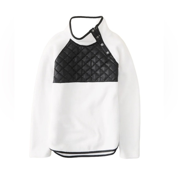 Abercrombie & Fitch - Asymmetrical Snap-Up Fleece White & Black Leather Sz Sm - Picture 1 of 6